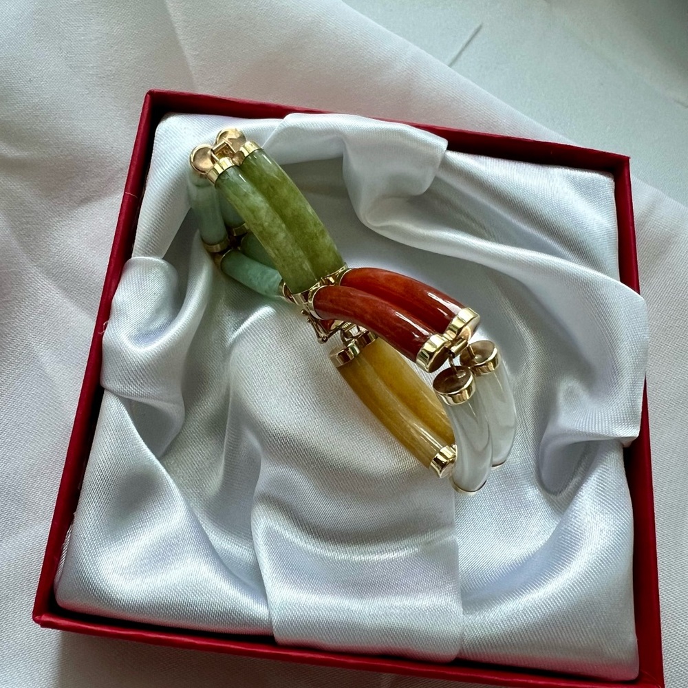 Elegant Multicolor Jade Bracelet Double row. 14k, W 595, 21.0g, 7.25” circumfer - Picture 5 of 11